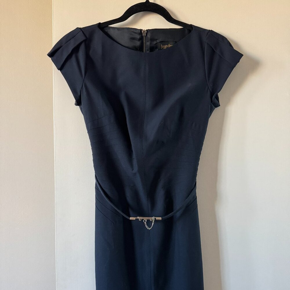 Shelli Segal Navy Belted Dress Size 2